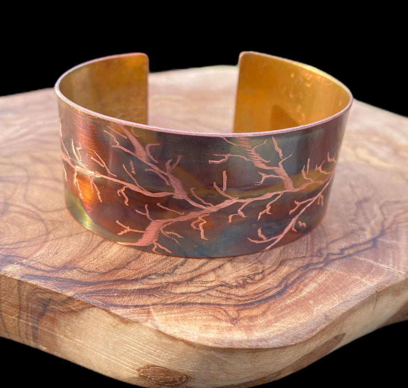 Fire Painted Wide Copper Bracelet “Tree of Life”
