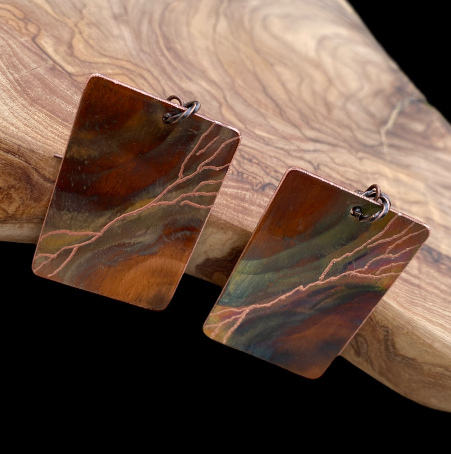 Fire Painted Copper Earrings