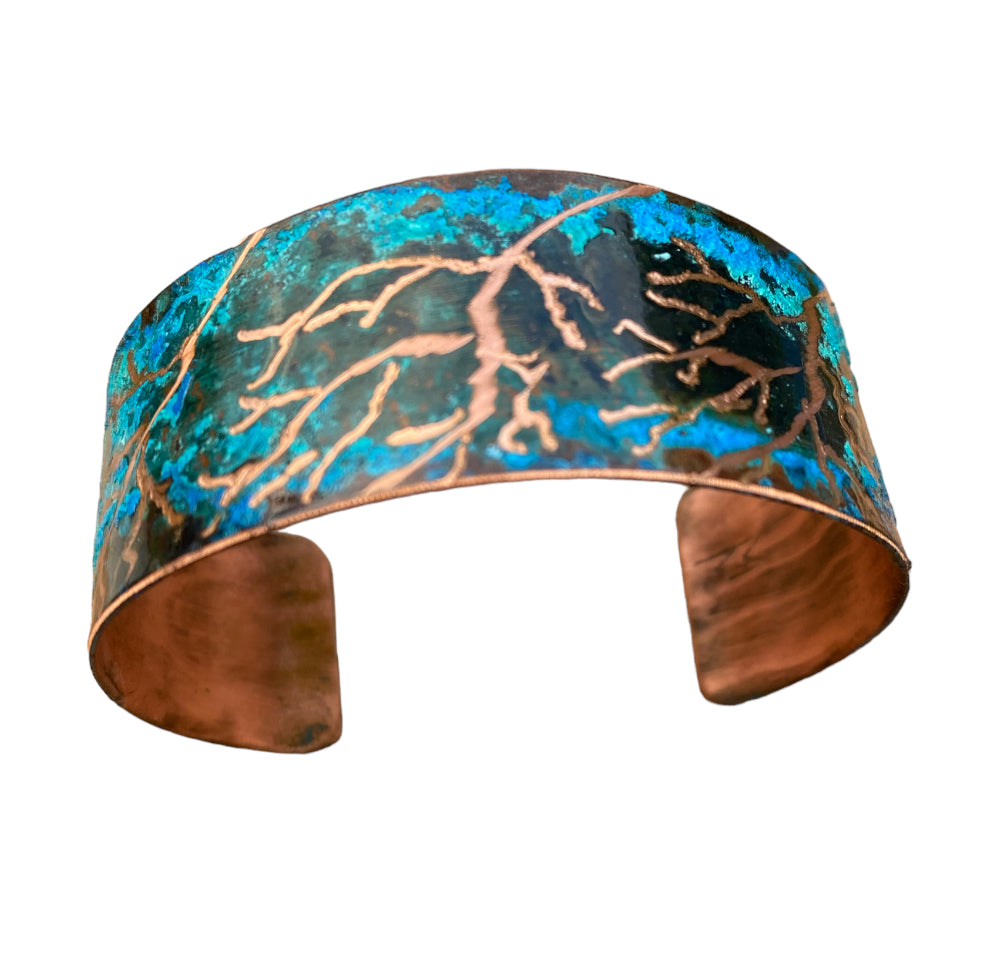 Wide Patina Copper Bracelet “Coral Tree”