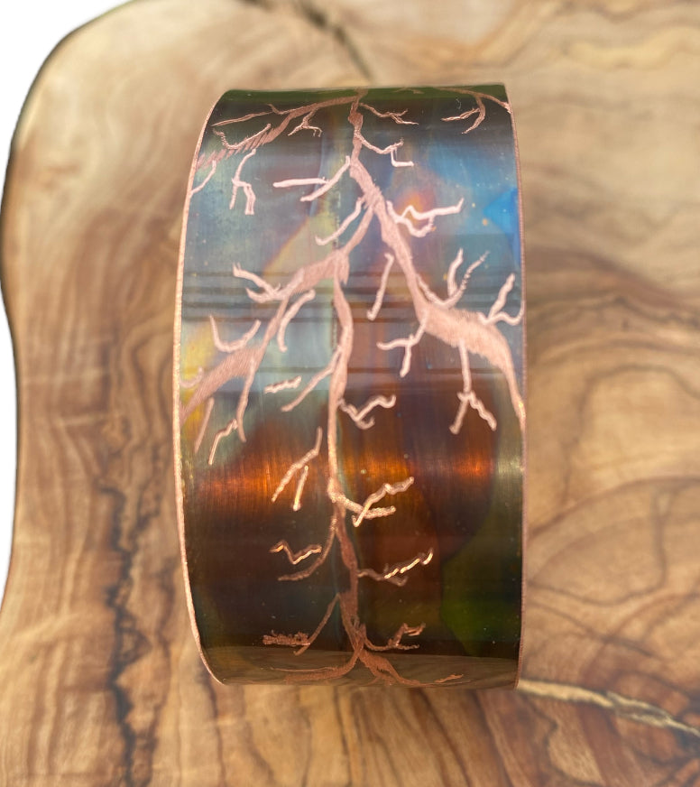 Fire Painted Wide Copper Bracelet “Tree of Life”